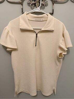 Grace and Emma Cream Zip Top